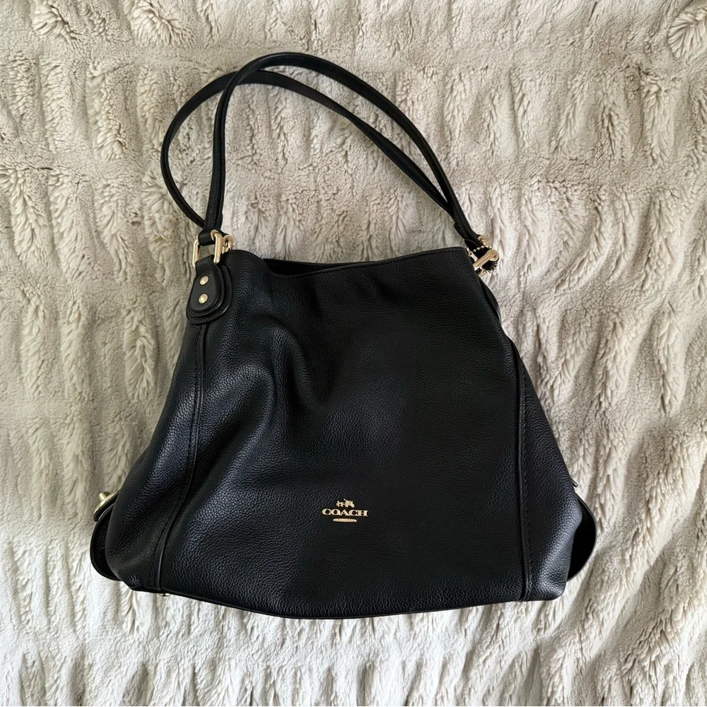 Coach Black Leather Shoulder Bag with Gold Accents - Picture 2 of 9